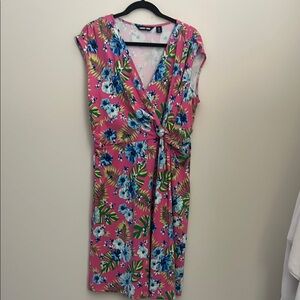 Lands' End Pink Ruched Wrap Midi Dress